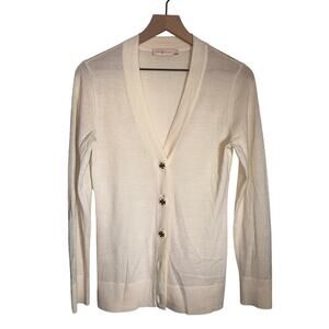 TORY BURCH merino wool designer classic preppy cream button up cardigan S